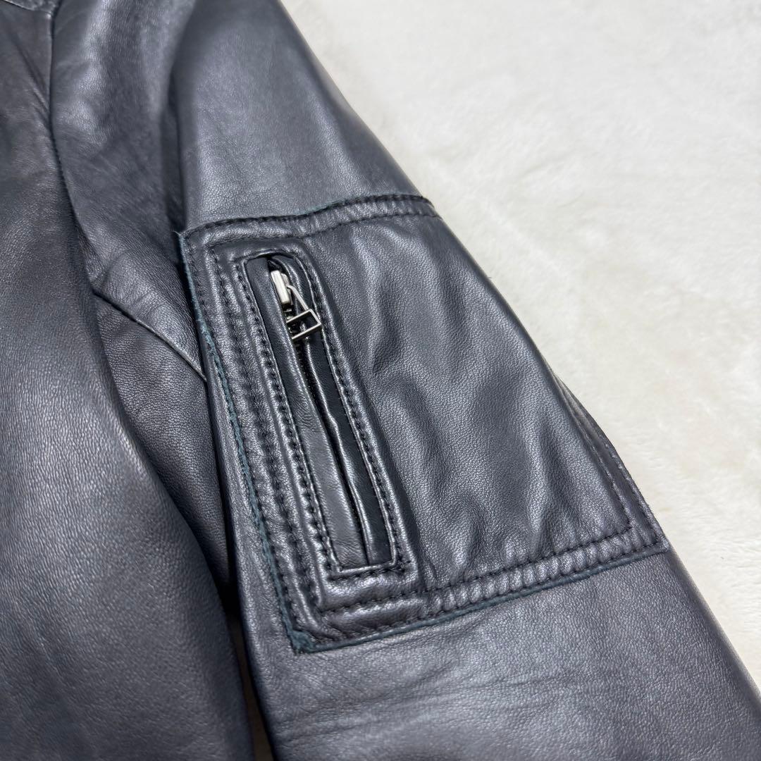 アンタイトル 大きい 2XL ラムレザー ノーカラー シングルライダース 黒