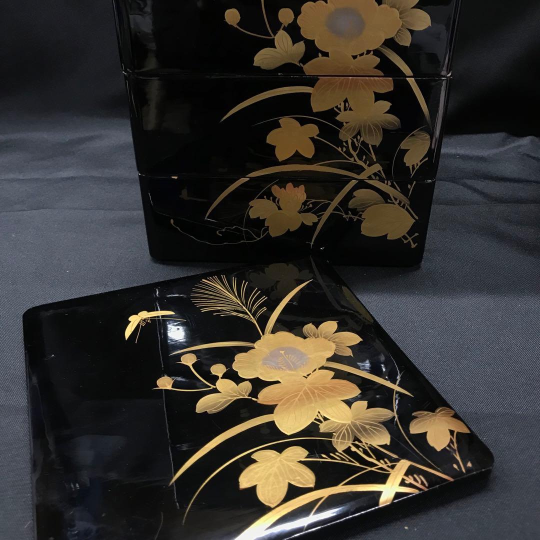 【経年保管】五重　お重　重箱　秋華　記名あり　ダメージあり