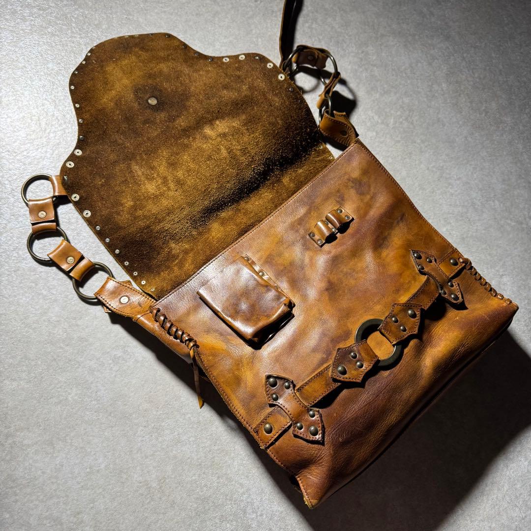 バッグ OLD leather shoulder bag studs grunge