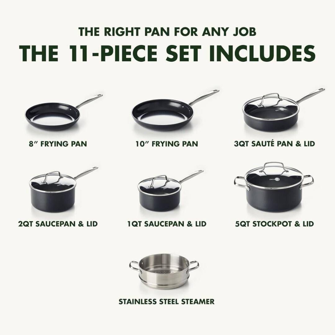 GREENPAN 鍋 フライパン 11点セット ガス火 プライムミッドナイト