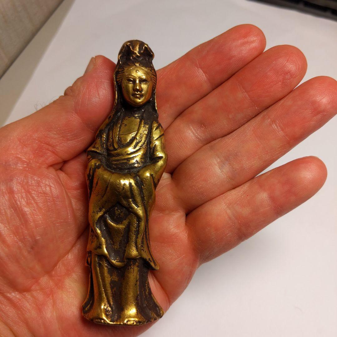 鍍金　観音像　リアルなお顔立ち