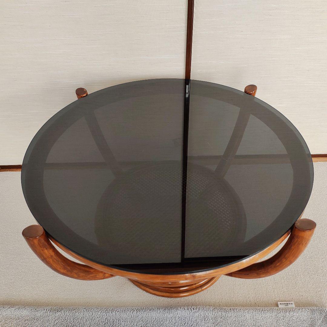 籐 ラタン ガラス天板 センターテーブル ヴィンテージ 籐 昭和レトロ