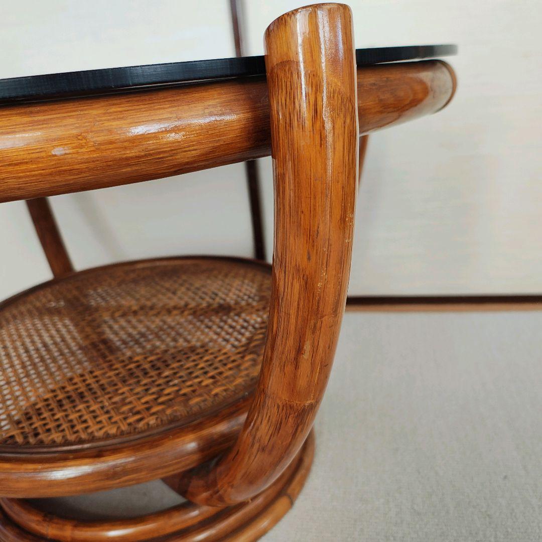 籐 ラタン ガラス天板 センターテーブル ヴィンテージ 籐 昭和レトロ