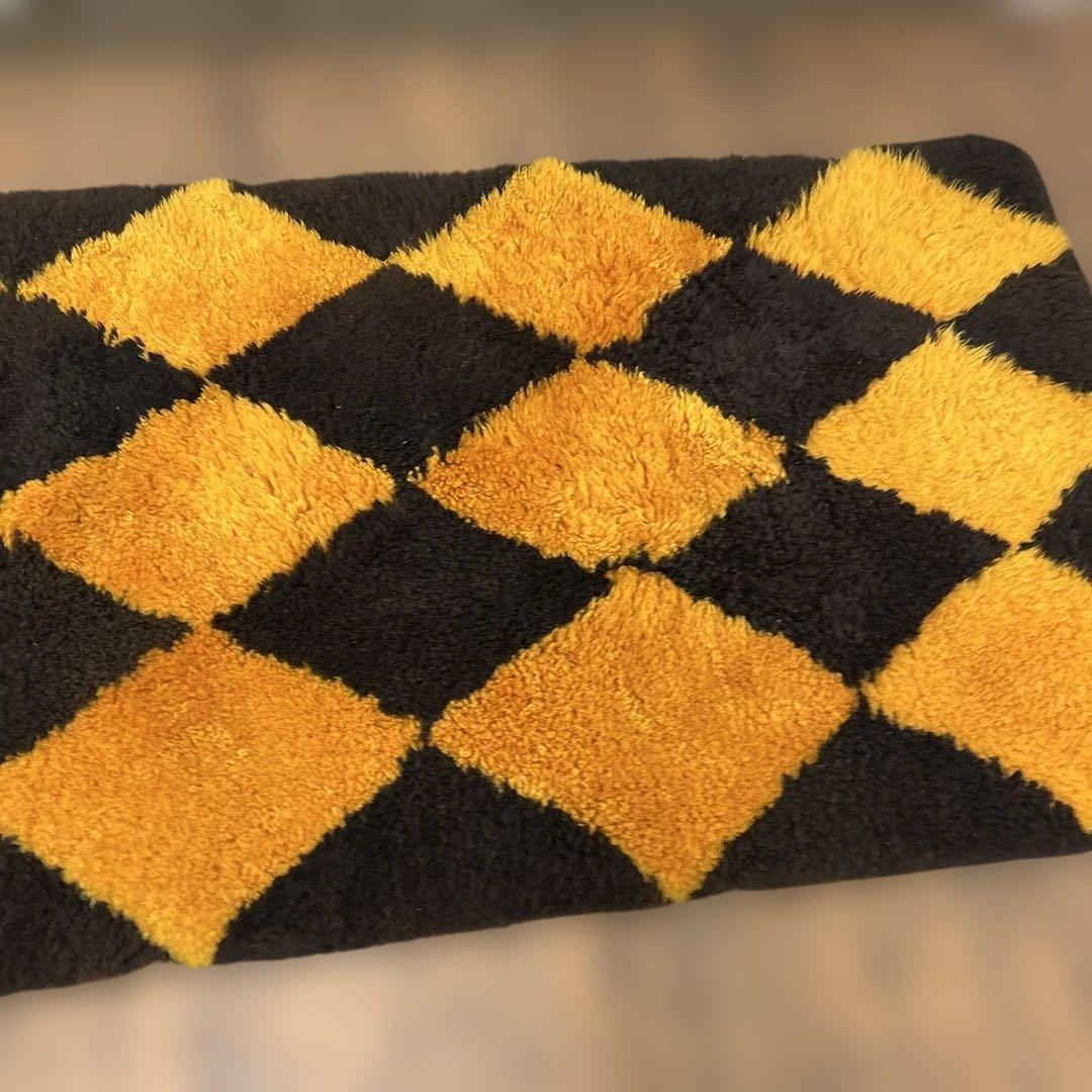 A2 昭和レトロ ダイヤ柄 羊毛皮 ムートンラグ 敷物 シートカバーパッチワーク