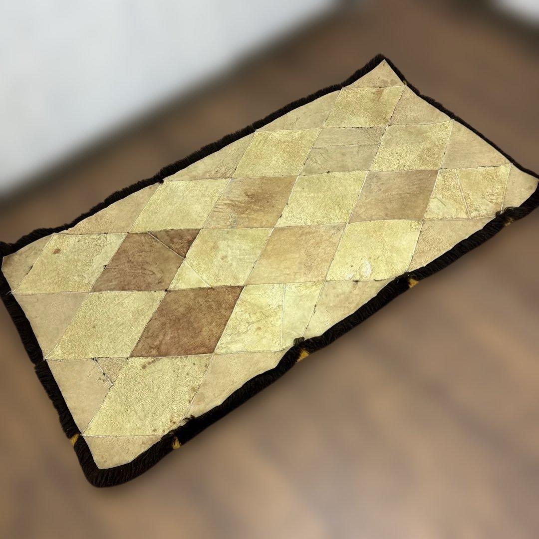 A2 昭和レトロ ダイヤ柄 羊毛皮 ムートンラグ 敷物 シートカバーパッチワーク