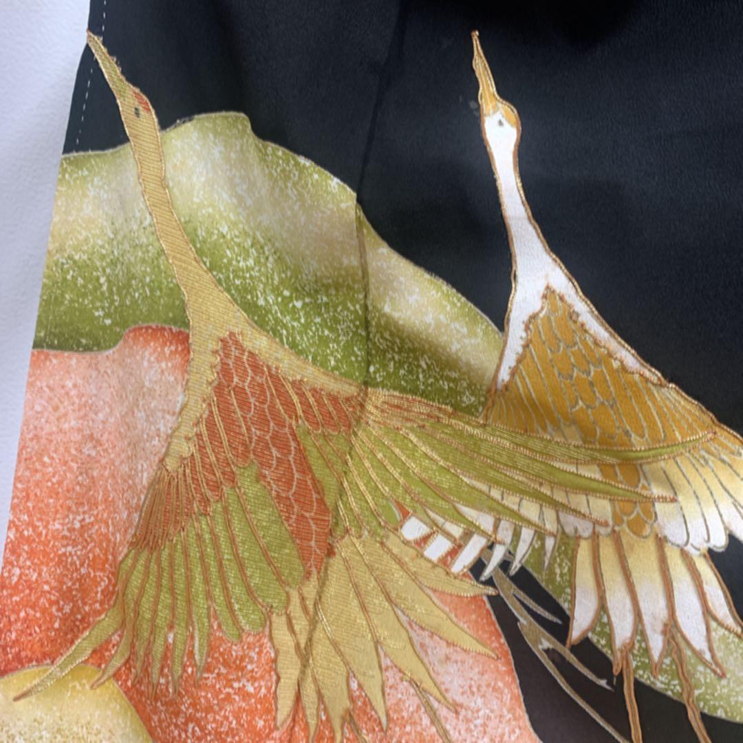 美品　黒留袖　総柄　袋帯　鶴　4点フルセット　結婚式　比翼仕立て　礼装　着物