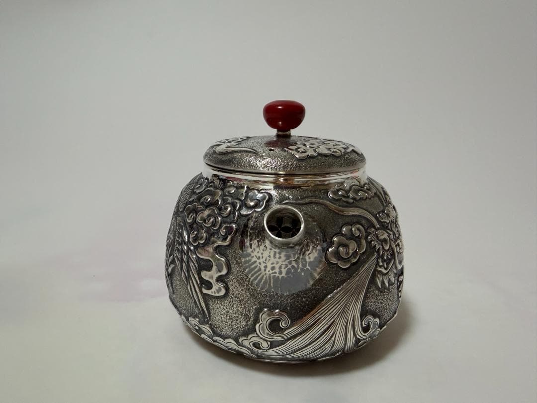 純銀製 龍鳳文様 急須 銀瓶 煎茶道具