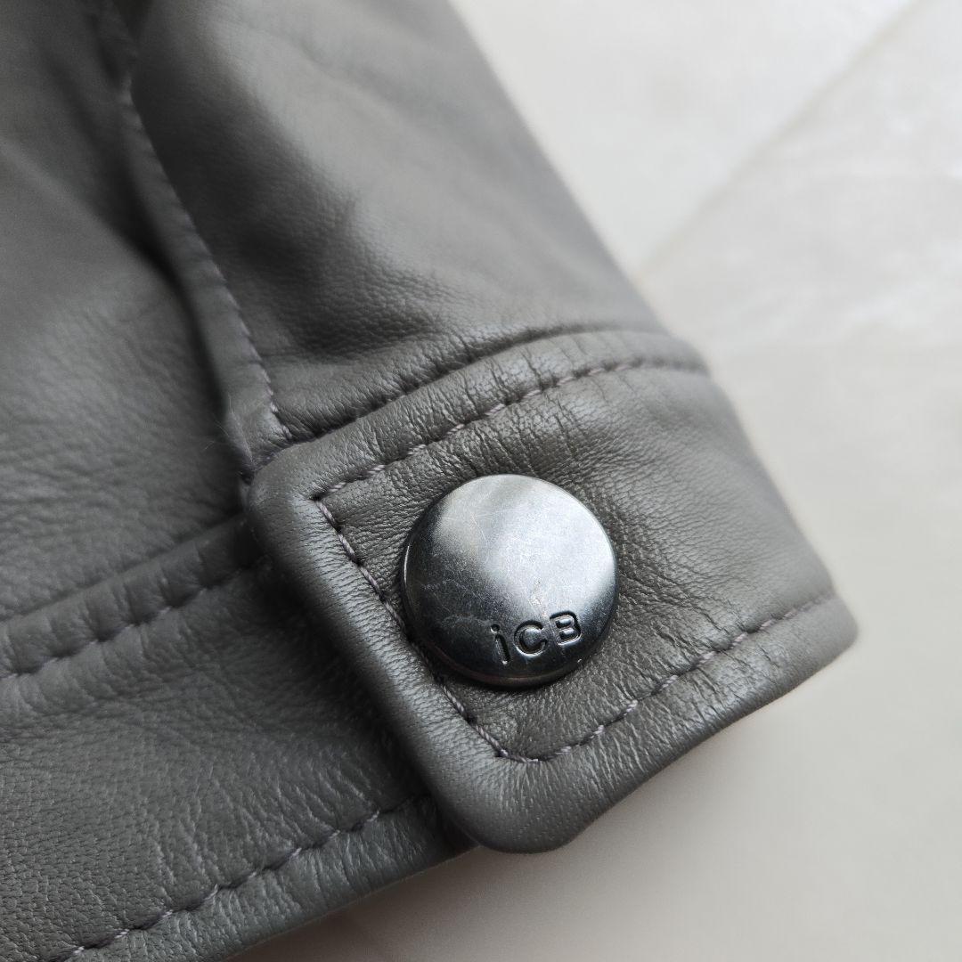 iCB シングル ライダースジャケット ラムレザー 羊革 グレー 42サイズ