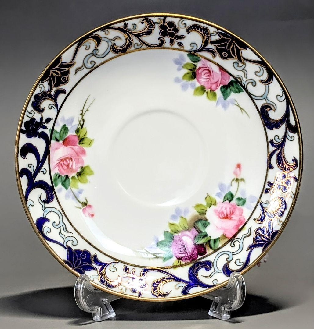 オールドノリタケ銘品!! 金彩藍帯薔薇図紋　キャビネットカップ＆ソーサー