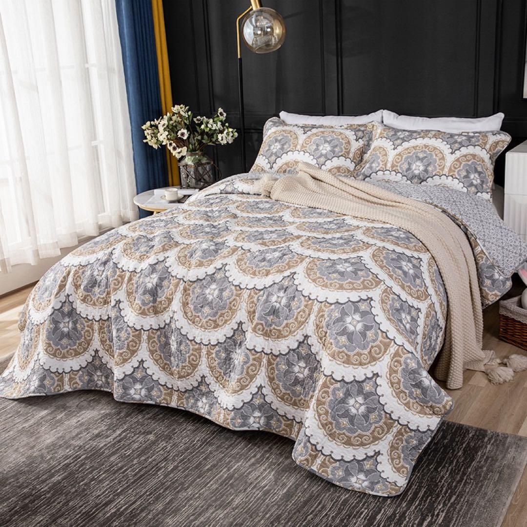 キルトベッドカバー3点セット綿マルチカバー キルティング 004