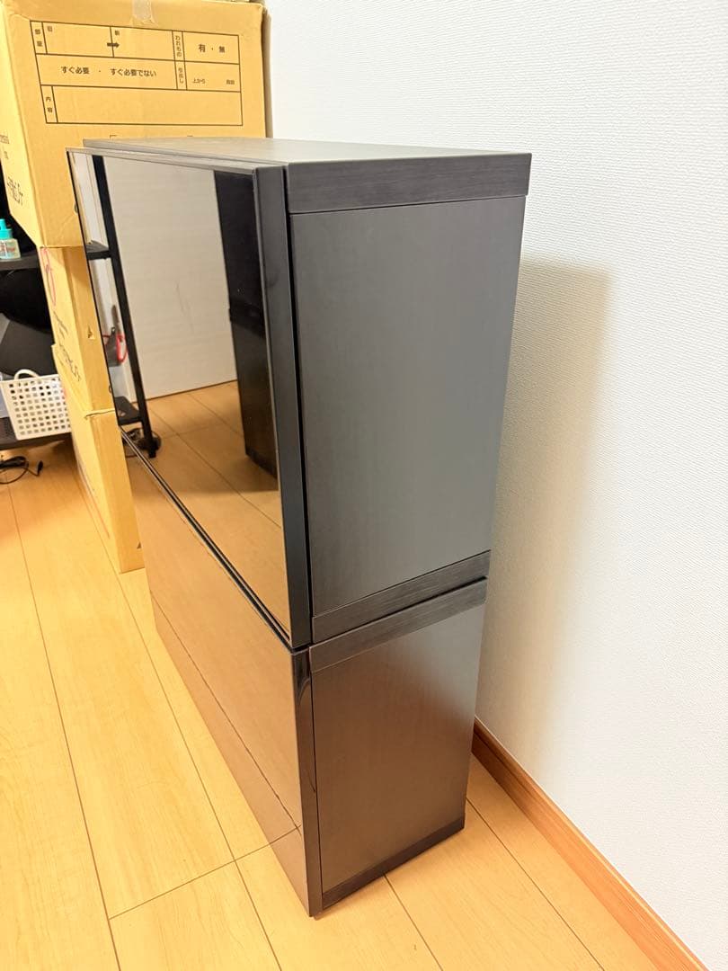 IKEA ベストー　ブラックキャビネット ミラー仕上げ　2個セット