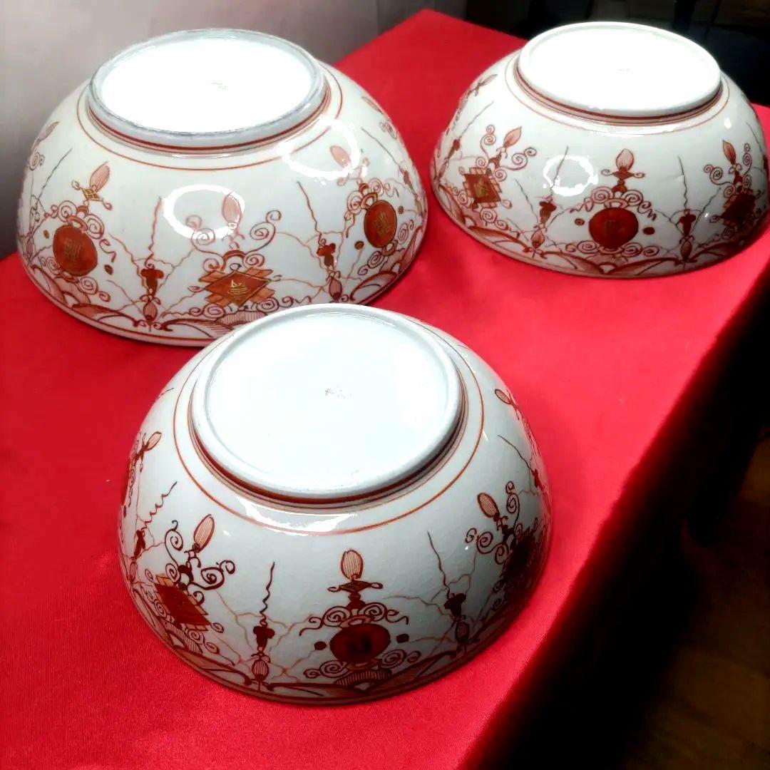 九谷焼　古九谷　金彩　赤絵　三ツ鉢　小鉢　中鉢　大鉢　骨董　希少　明治期