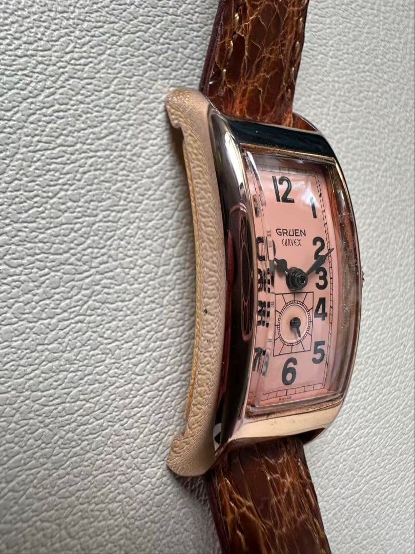 「美品」GRUEN CURVEX 腕時計 ピンクゴールド/カッパー