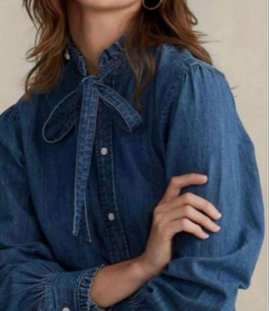 ラルフローレン　デニム　リボン　ボウタイ　フリル　シャツ