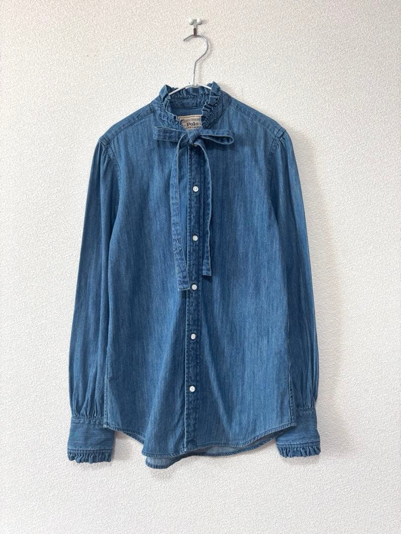 ラルフローレン　デニム　リボン　ボウタイ　フリル　シャツ