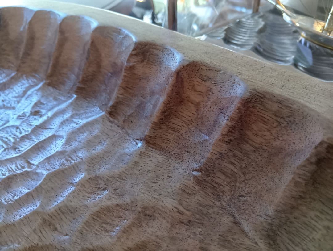 希少　1960's　オールドチーク　無垢材　ウッドカービング　バスケット　トレイ