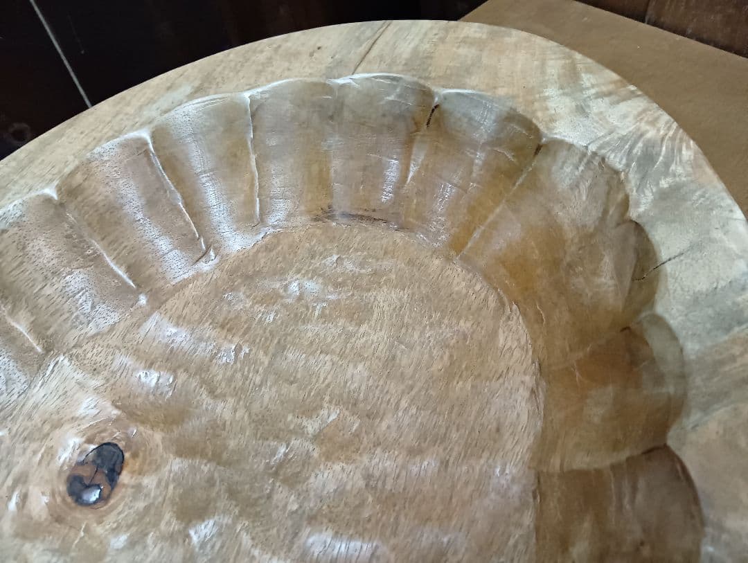 希少　1960's　オールドチーク　無垢材　ウッドカービング　バスケット　トレイ