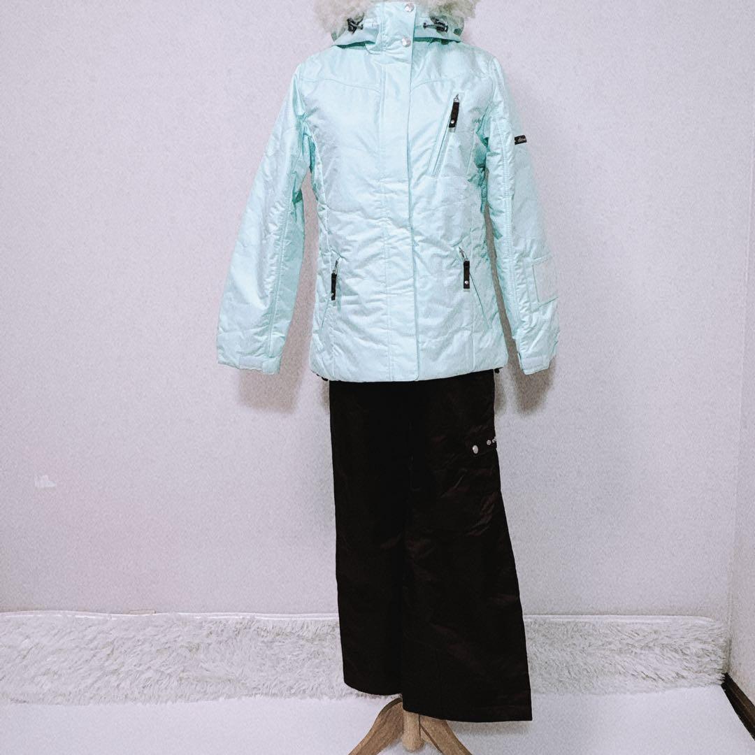 美品 ellesse スキーウェア 上下セット S ミントグリーン ブラウン