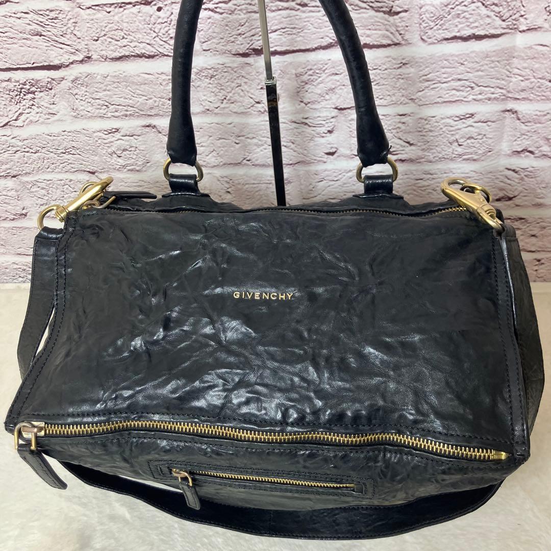 ジバンシー✨パンドラ 2way シワ加工 ロゴ金具 黒 ショルダーバッグ