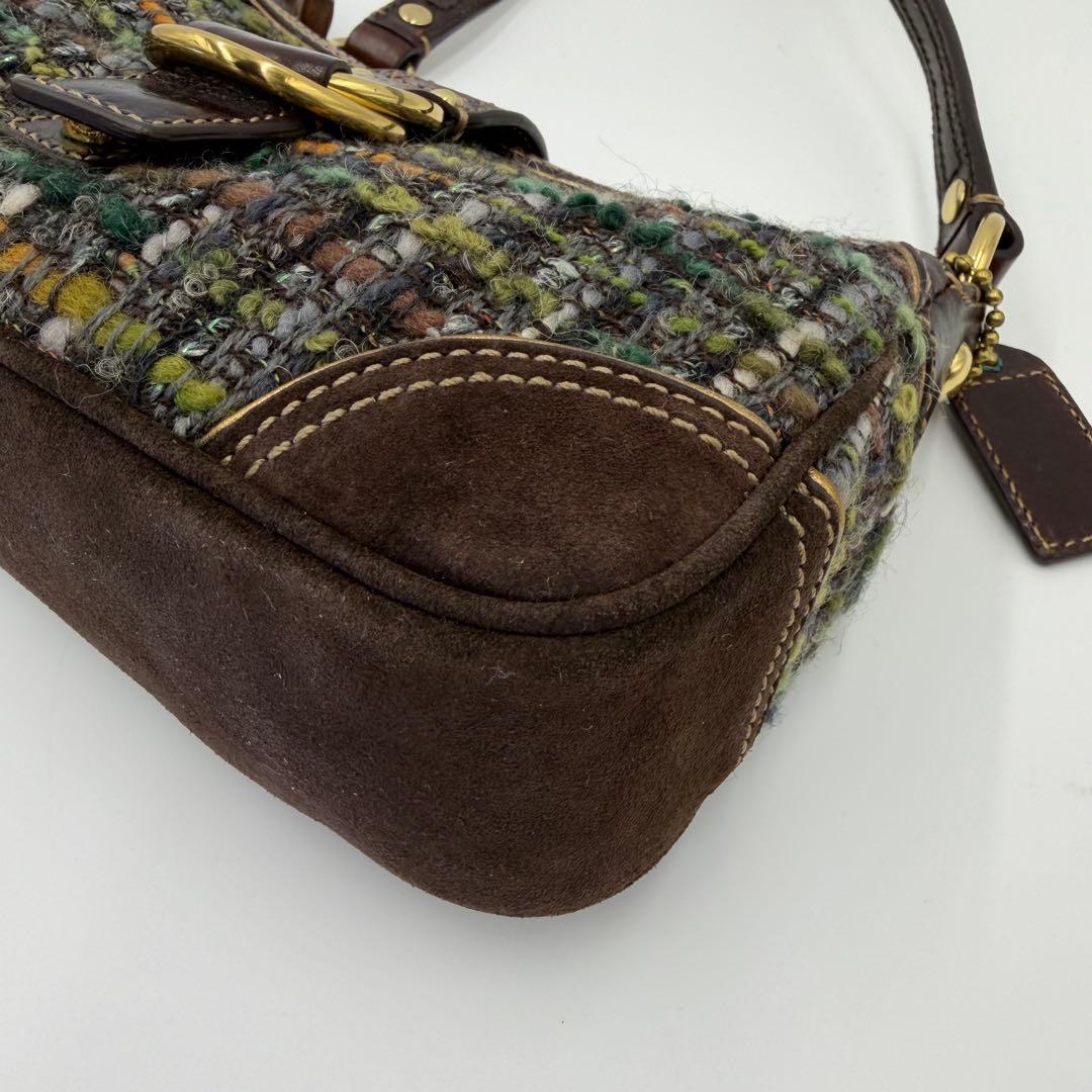 美品 COACH コーチ 8F15 ワンショルダー ツイード グリーン ソーホー