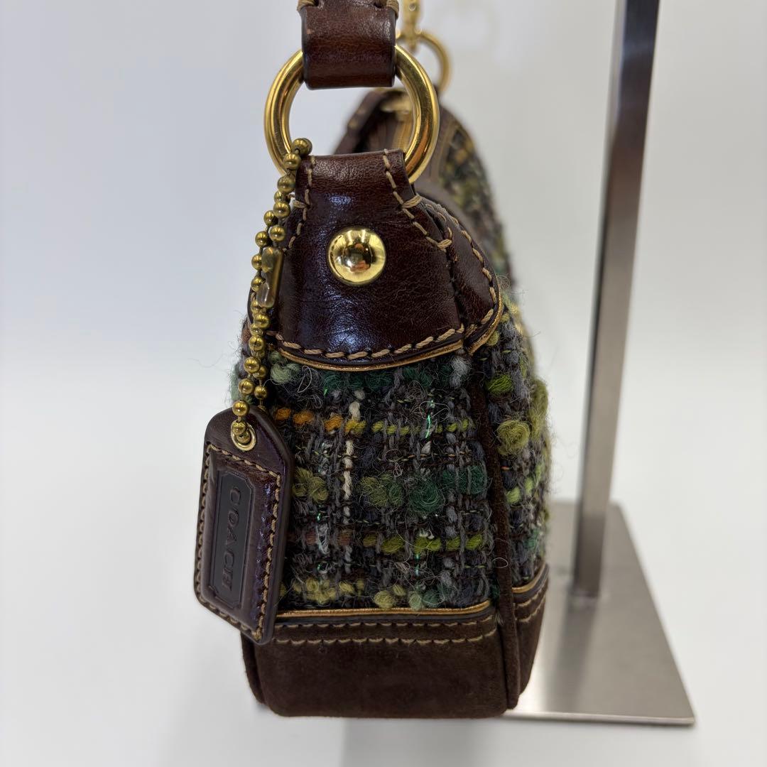 美品 COACH コーチ 8F15 ワンショルダー ツイード グリーン ソーホー