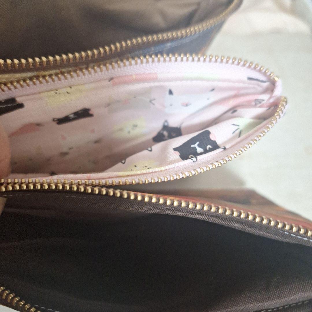 激レアねこパネル生地　ハンドメイド　まちなしバッグ　ミニバック　ポーチ