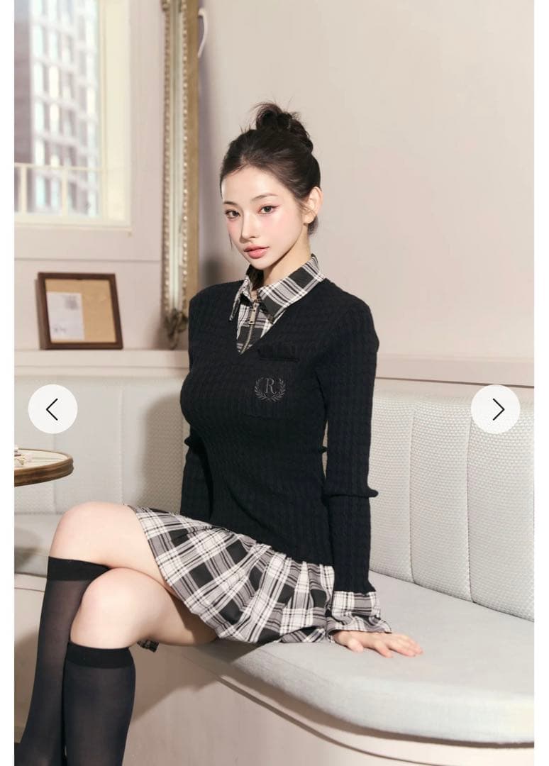 新品タグ付き Randy カービーニットチェックドッキングワンピース ブラック