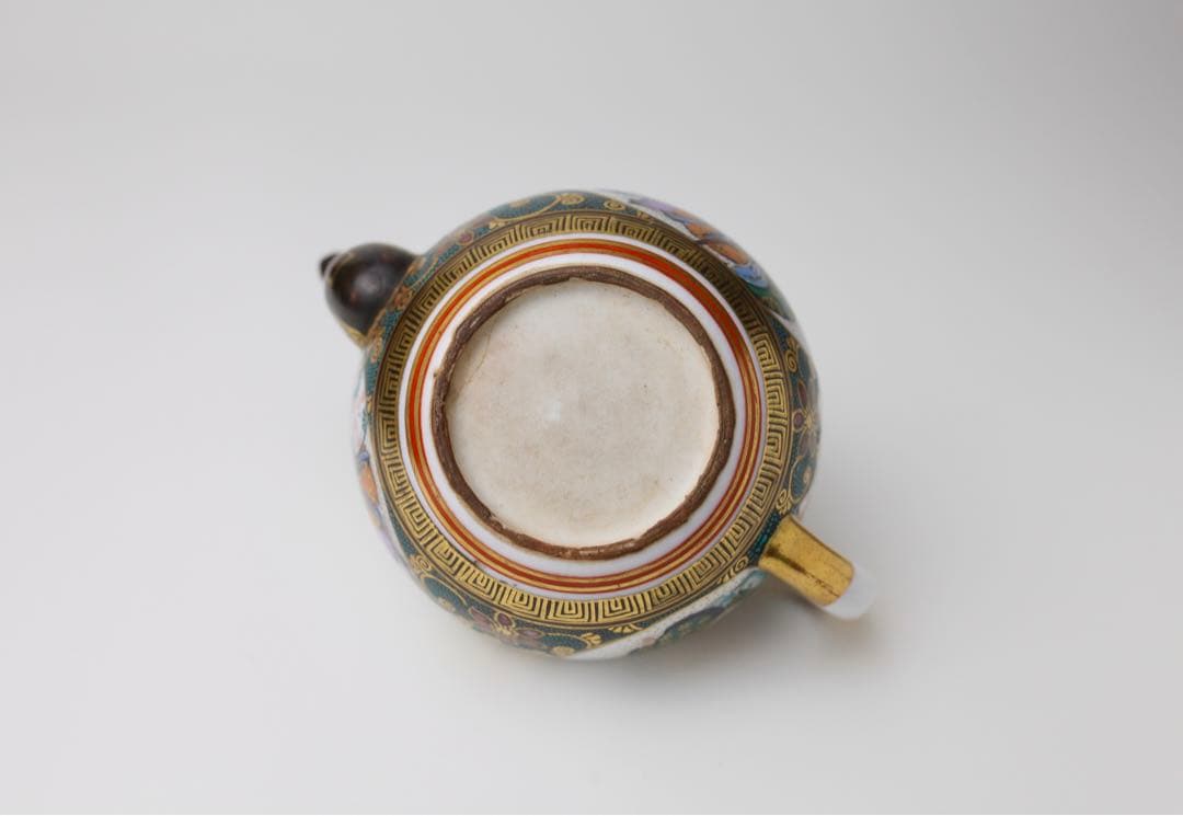 九谷焼　寿老人　細密絵　青海波　七宝図　青粒　煎茶器　急須　茶碗