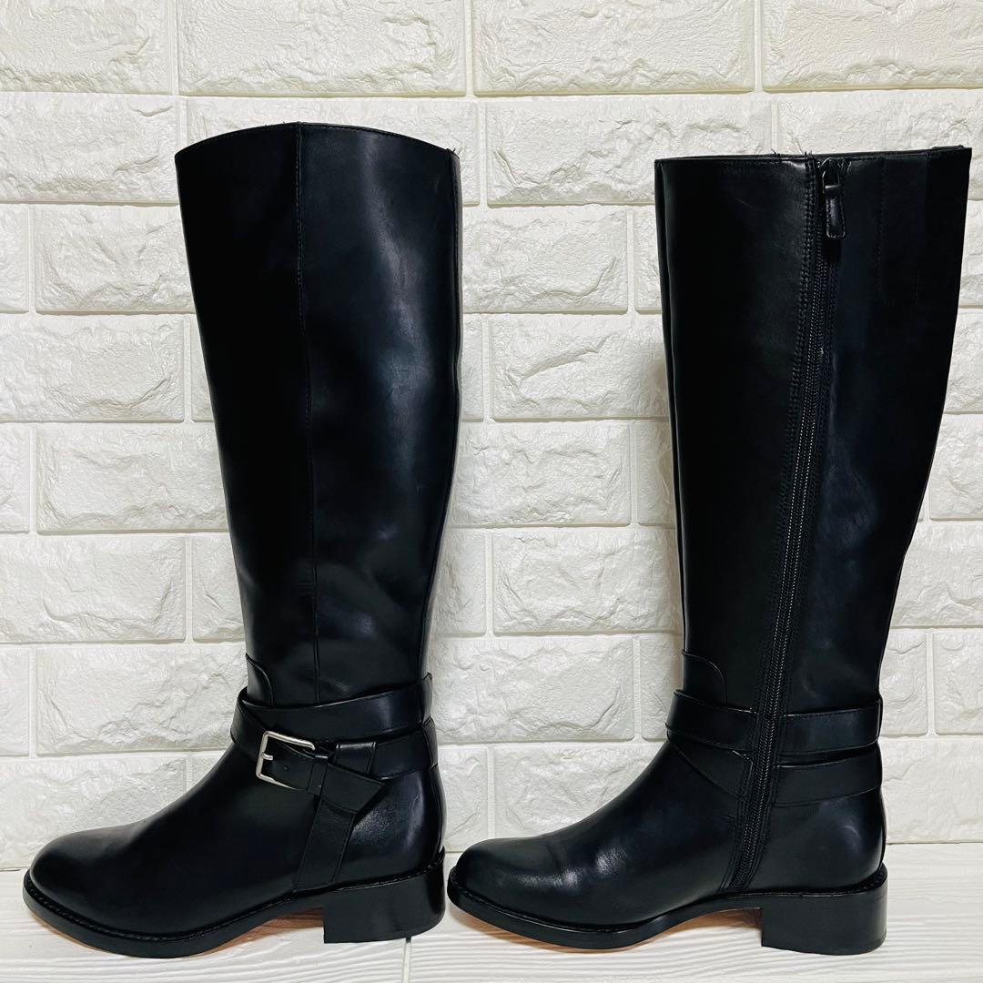 【極美品】COLE HAAN 本革ロングブーツ 23cm ブラック サイドジップ
