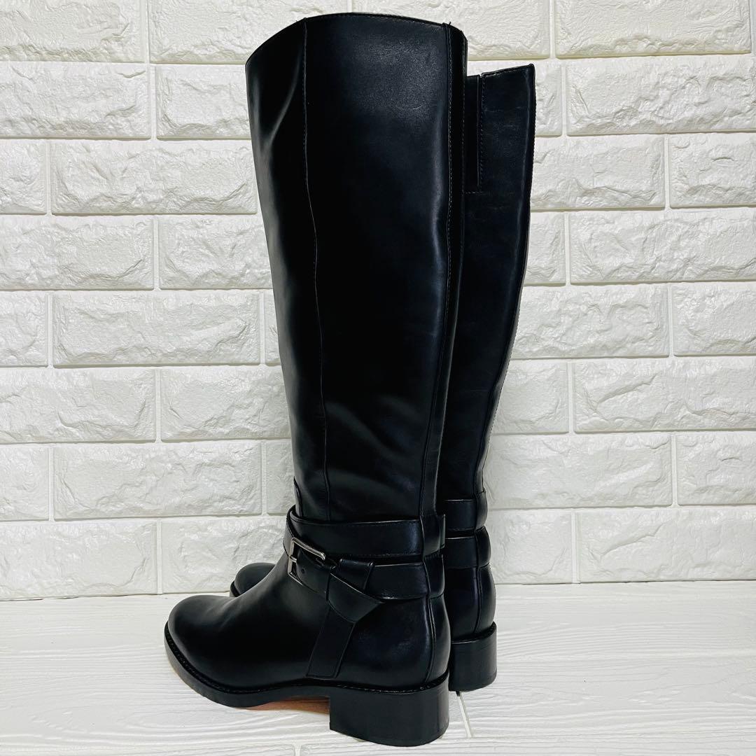 【極美品】COLE HAAN 本革ロングブーツ 23cm ブラック サイドジップ