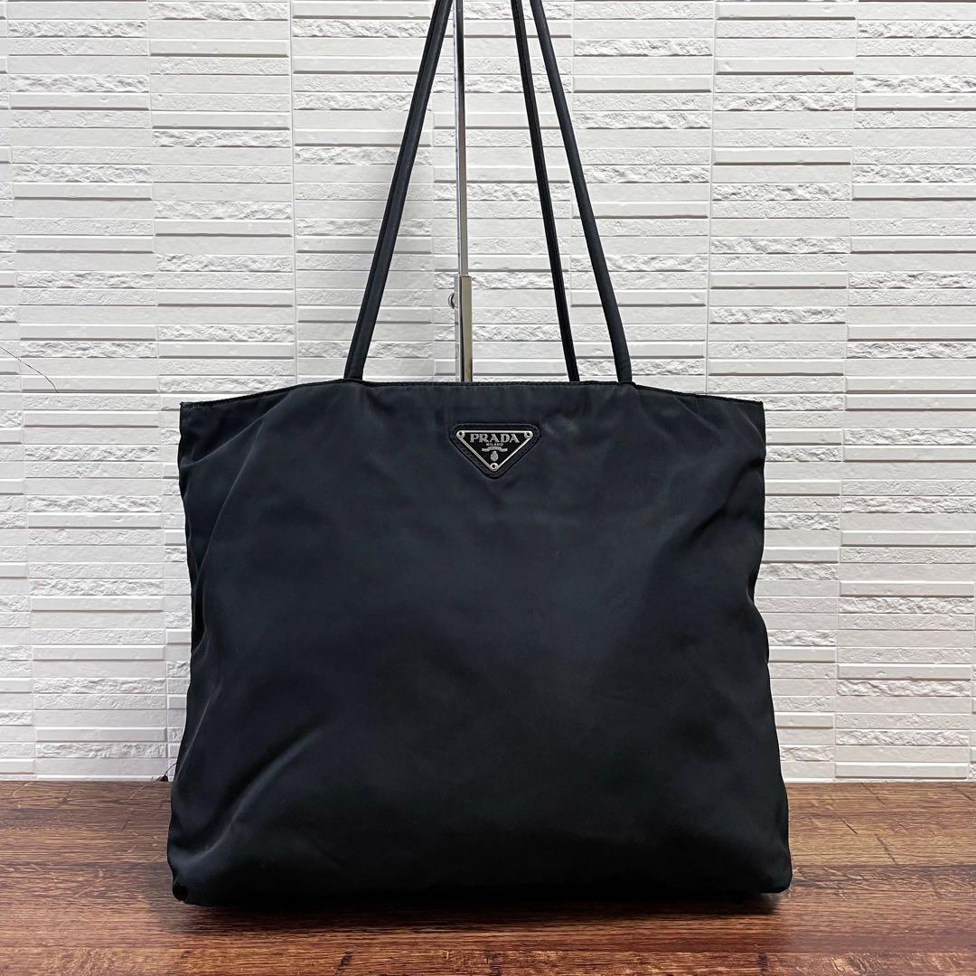 プラダ ナイロン 三角プレートロゴ ショルダー トート バッグ ブラック