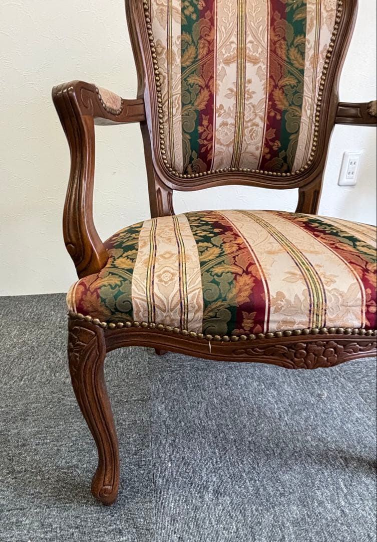 輸入家具 アンティークチェア 猫脚 クラシックスタイル 多色布張り椅子②