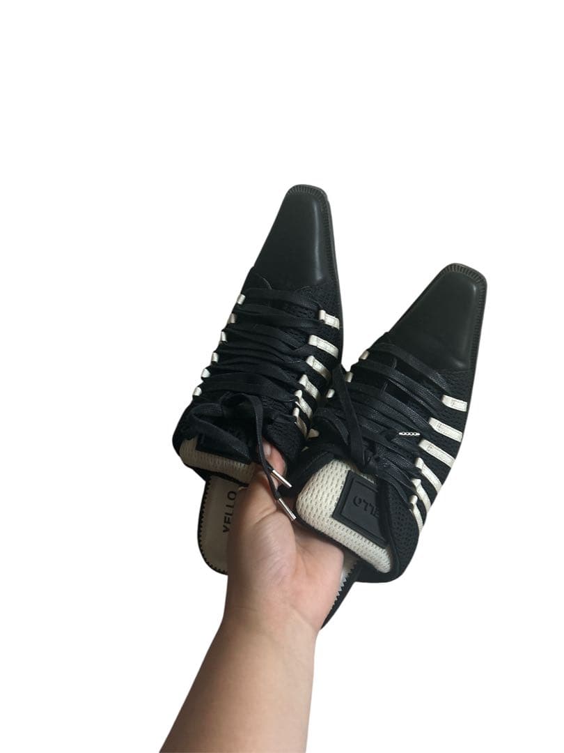 yellowブラック/ホワイト ストライプ ミュール