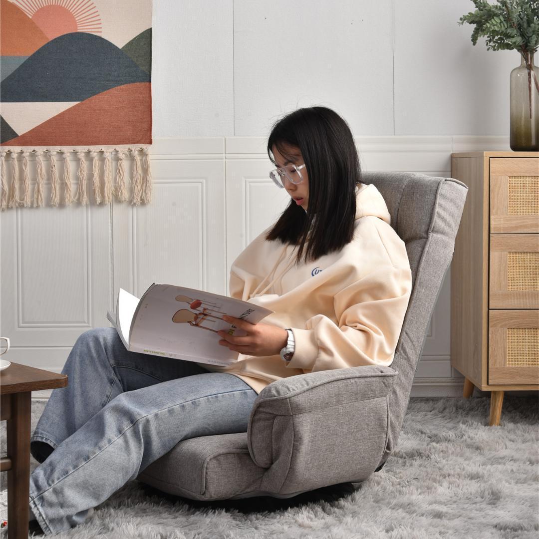 回転式座椅子 肘掛け ハイバック座いす リクライニング【ライトグレー】