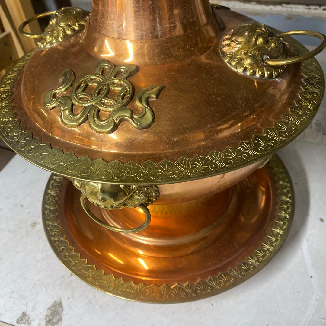 【TS11222】銅製 神仙炉 蝙蝠手 火鍋 しゃぶしゃぶ鍋　直径27cm