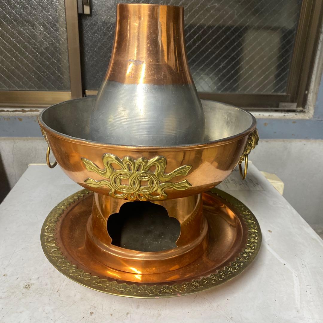 【TS11222】銅製 神仙炉 蝙蝠手 火鍋 しゃぶしゃぶ鍋　直径27cm