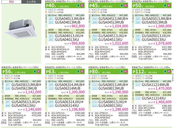 GUSA11214MUB　店舗用天カセ4方向エアコン（日本キャリヤ）