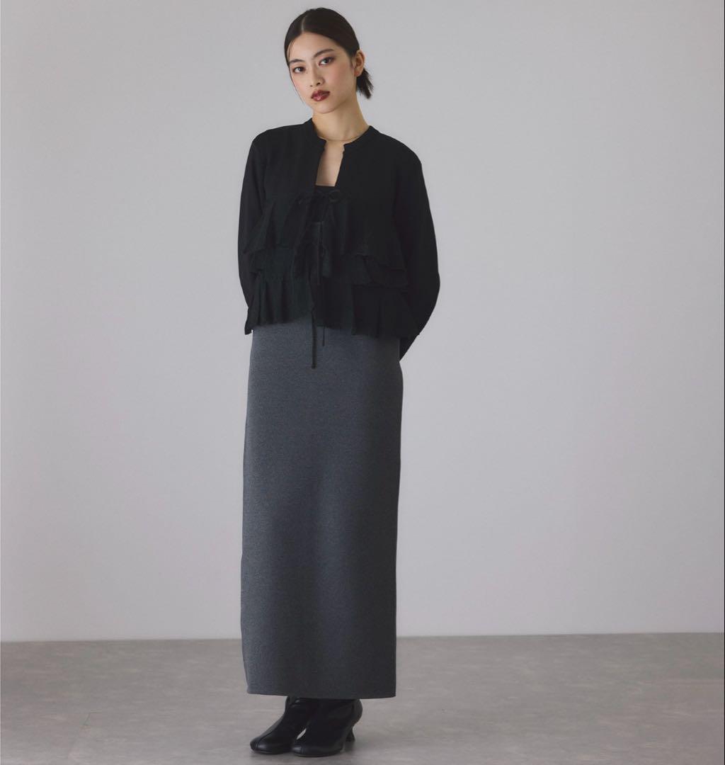 アダムエロペ　サステナブル　フリルカーディガン　ブラック　未使用　フリーサイズ