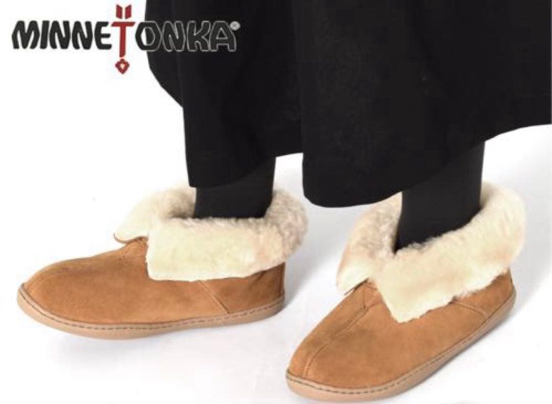 新品・未使用★MINNETONKA シープスキン アンクルブーツ ゴールデンタン