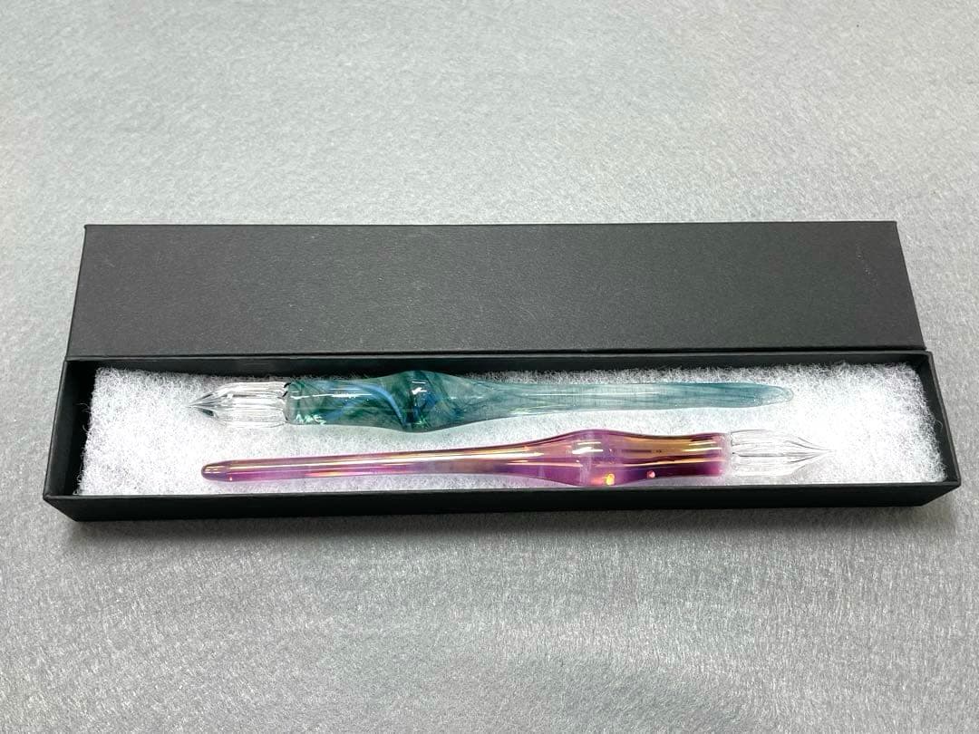 【美品】ガラス工房aun （アウン）ガラスペン 2本セット（マーブルF・太陽B）