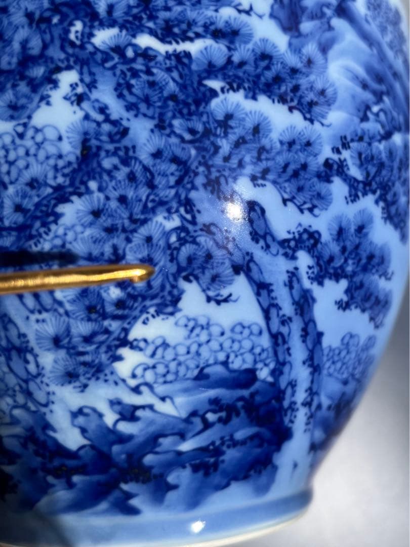 オールド深川　染付山水　花瓶　7号　中古品