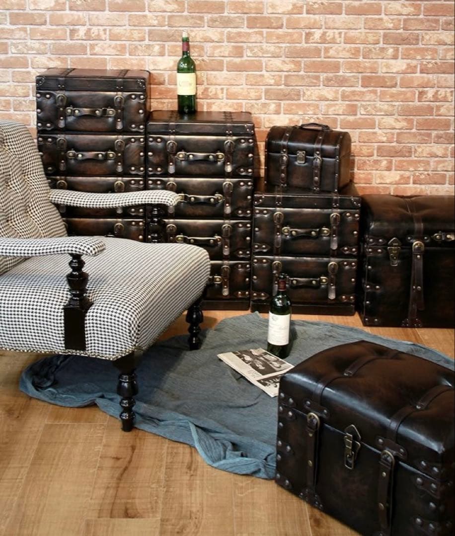 新品　トランク　スツール　セット IW-876 ブラック