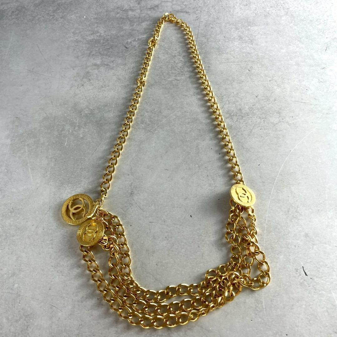 極美品　CHANEL シャネル　1984　ココマーク　3連　チェーンベルト　金色