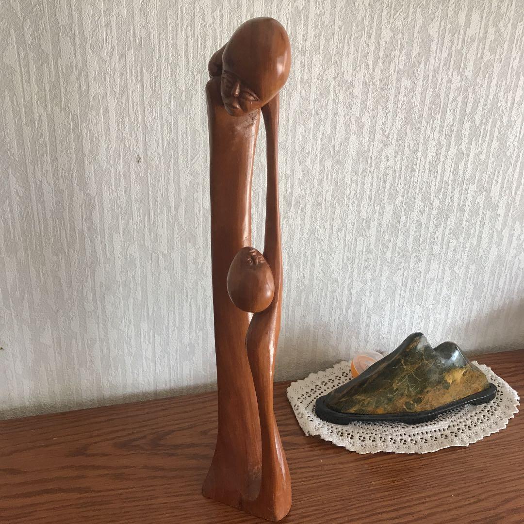 アフリカ　木彫　母子像