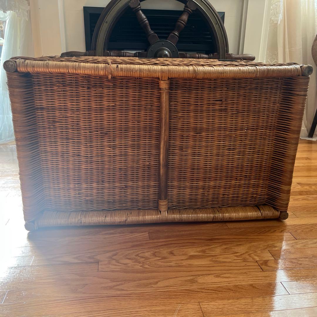 籐 ラタン 蓋付き カゴ バスケット リネン入れ 特大