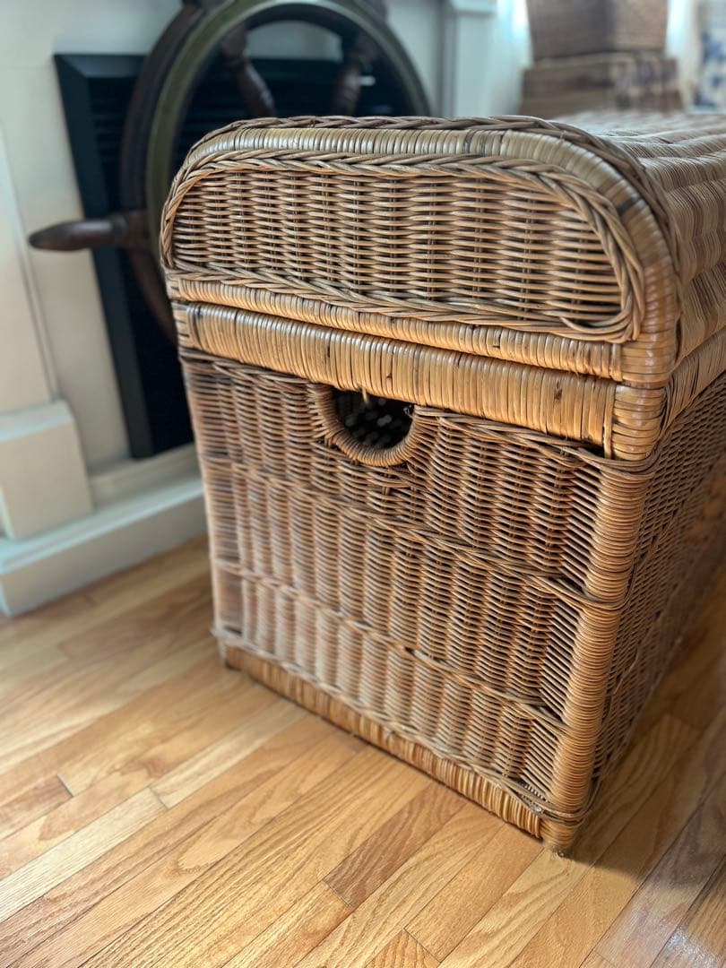 籐 ラタン 蓋付き カゴ バスケット リネン入れ 特大