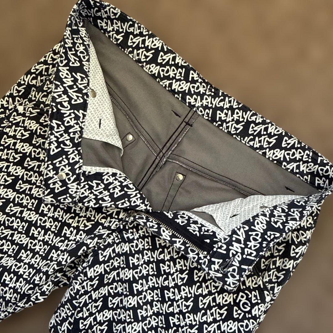 防寒　蓄熱　裏地付き　パーリーゲイツ　パンツ　総柄　S〜M相当　紺　白　ネイビー