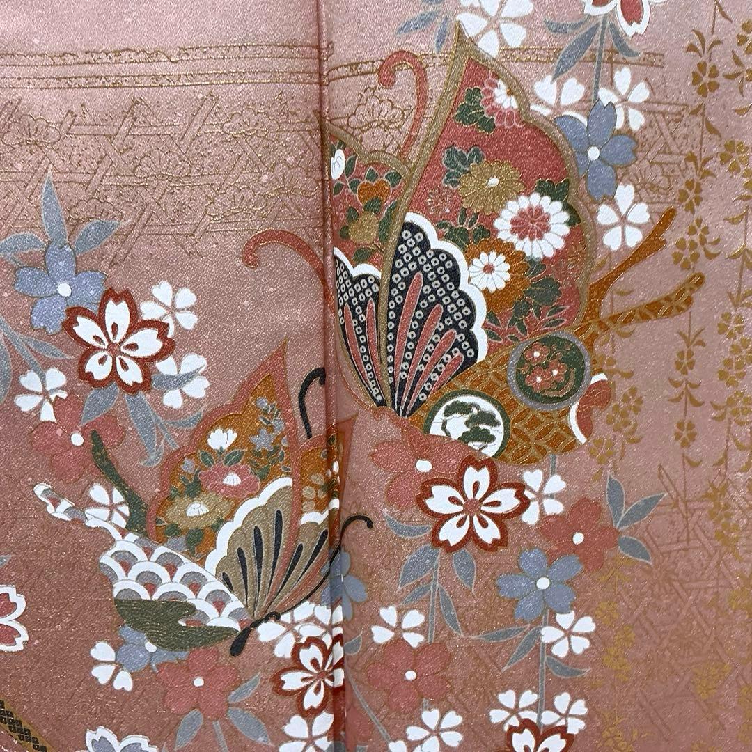 b183 正絹　袷　訪問着　蝶　金箔　極美品　トールサイズ　着物