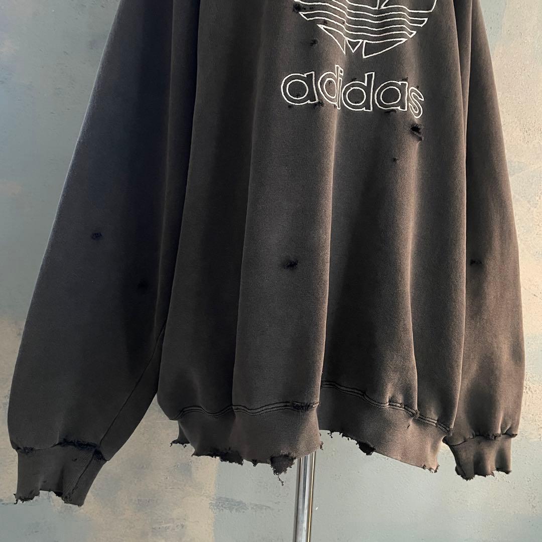 80's 万国旗タグ“adidas”墨黒“USA製”boro sweat