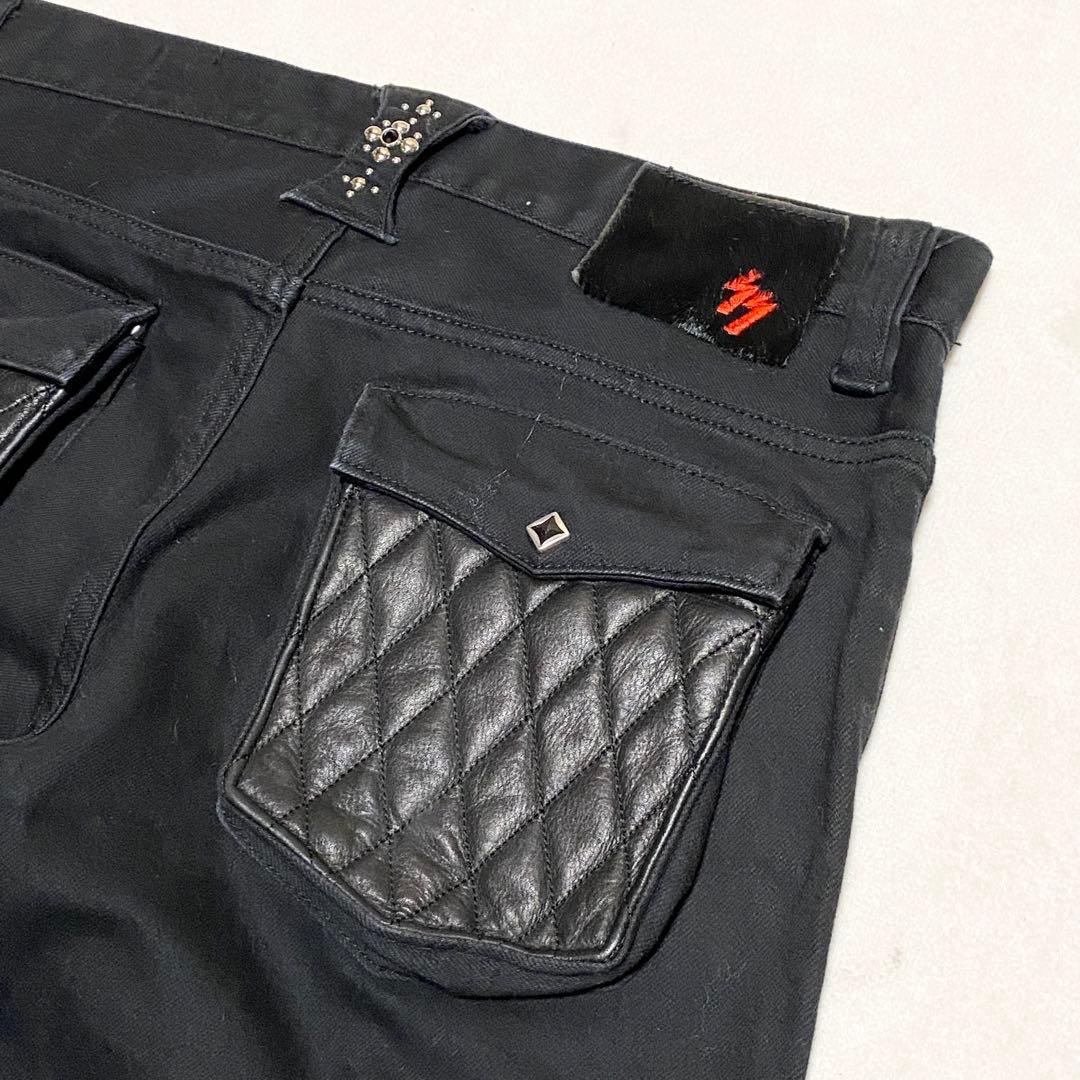 SKULL FLIGHT スカルフライト レザーポケット ブーツカット y2k